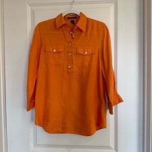 Ralph Lauren Orange Linen Button Down Shirt-3/4 sleeve